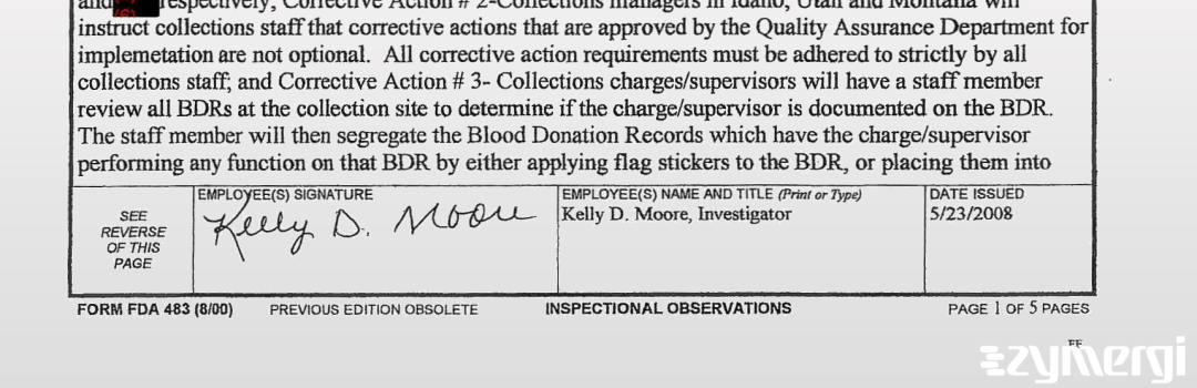 Marc A. Jackson FDA Investigator Michael E. Maselli FDA Investigator Kelly D. Moore FDA Investigator