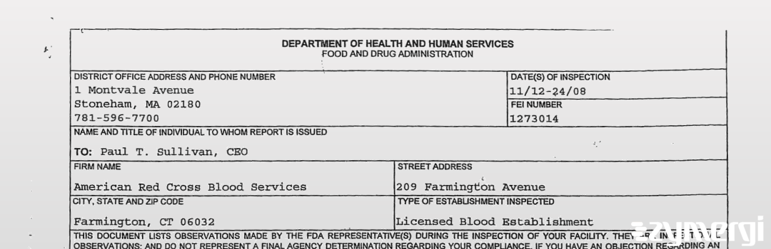 FDANews 483 American Red Cross Blood Services Nov 24 2008 top