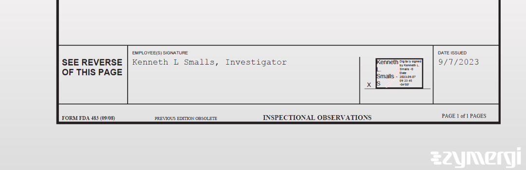 Kenneth L. Smalls FDA Investigator 