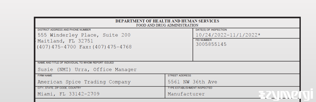 FDANews 483 American Spice Trading Company Nov 1 2022 top