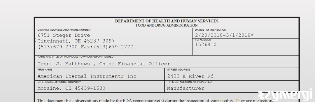 FDANews 483 American Thermal Instruments Inc Mar 1 2018 top