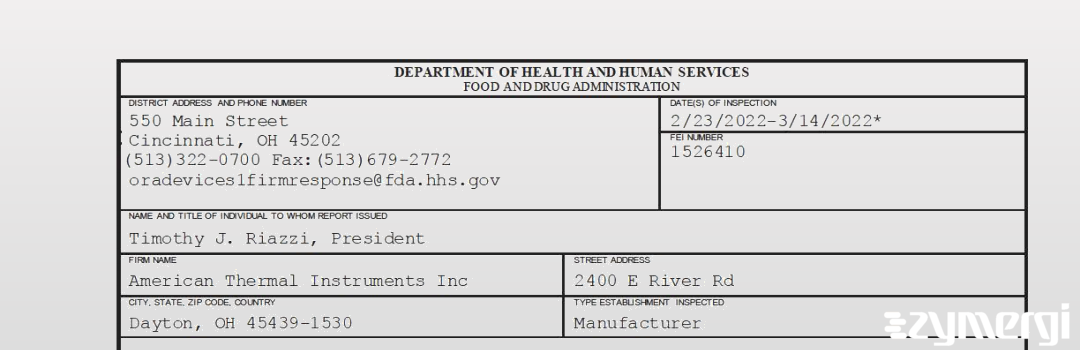 FDANews 483 American Thermal Instruments Inc Mar 14 2022 top