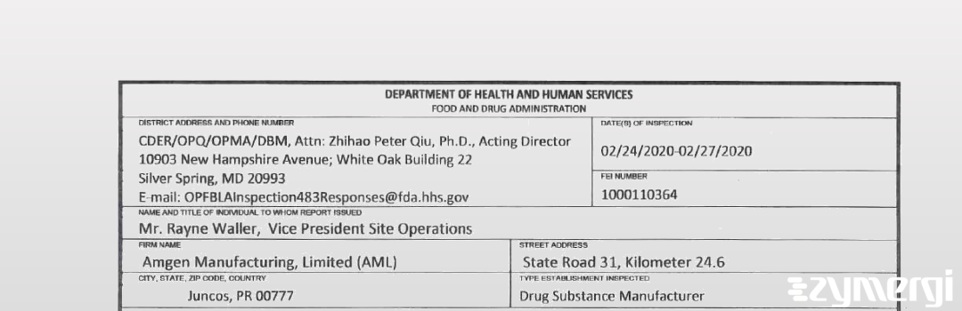 FDANews 483 Amgen Manufacturing Ltd Feb 27 2020 top