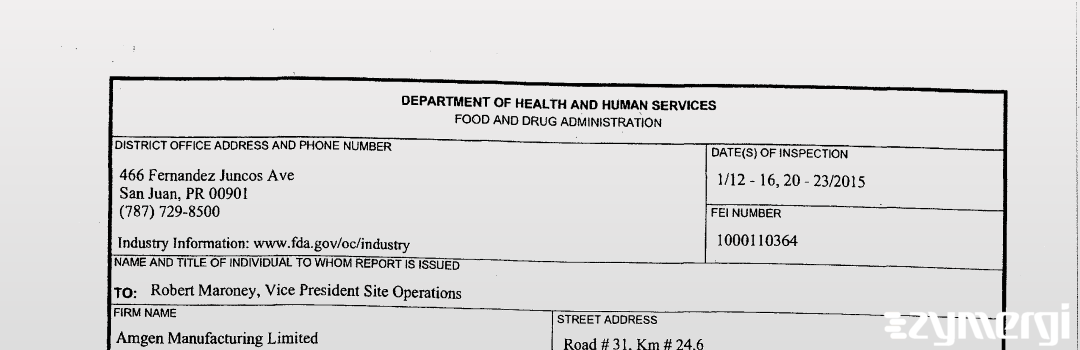 FDANews 483 Amgen Manufacturing Limited Jan 23 2015 top