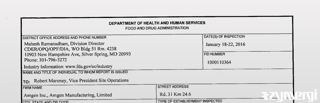 FDANews 483 Amgen Manufacturing Limited Jan 22 2016 top