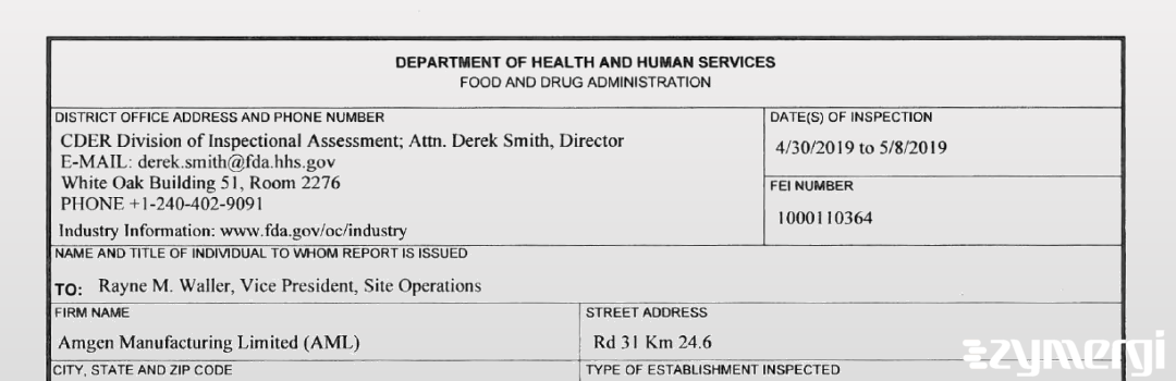 FDANews 483 Amgen Manufacturing Limited May 8 2019 top