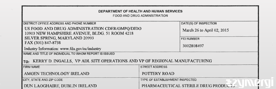 FDANews 483 Amgen Technology Ireland Apr 2 2015 top