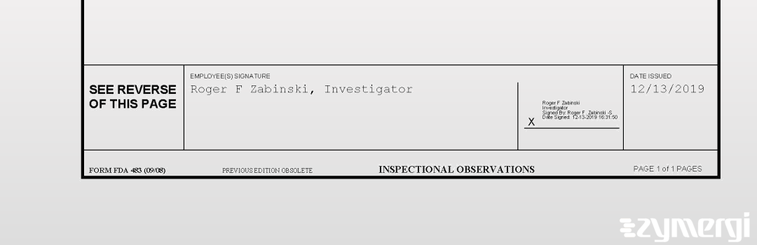 Roger F. Zabinski FDA Investigator 