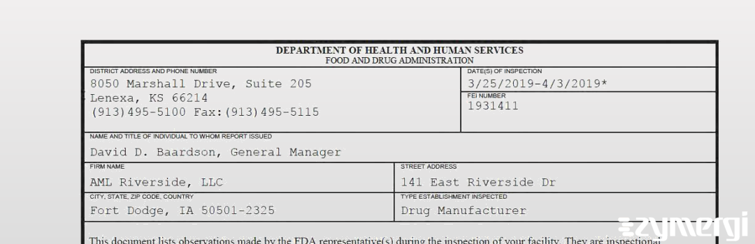 FDANews 483 AML Riverside, LLC Apr 3 2019 top