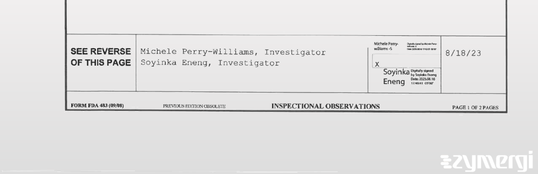 Michele Perry-Williams FDA Investigator Soyinka S. Eneng FDA Investigator 