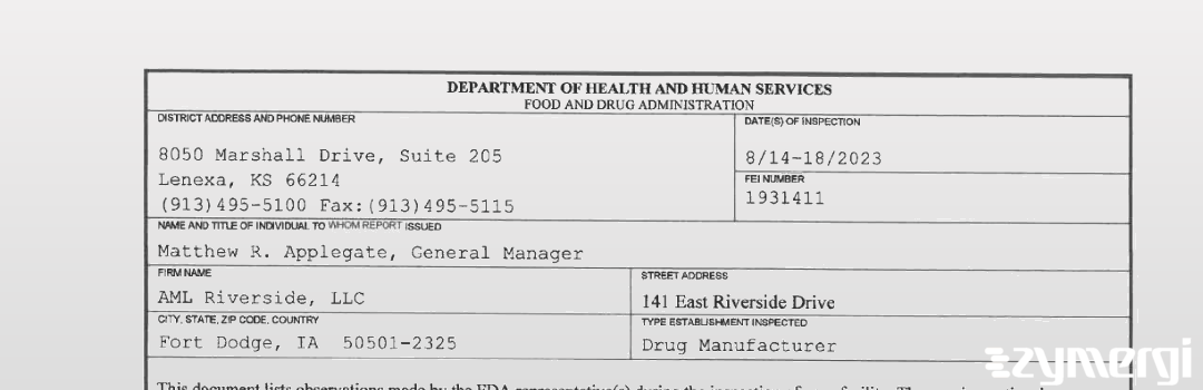 FDANews 483 AML Riverside, LLC Aug 18 2023 top