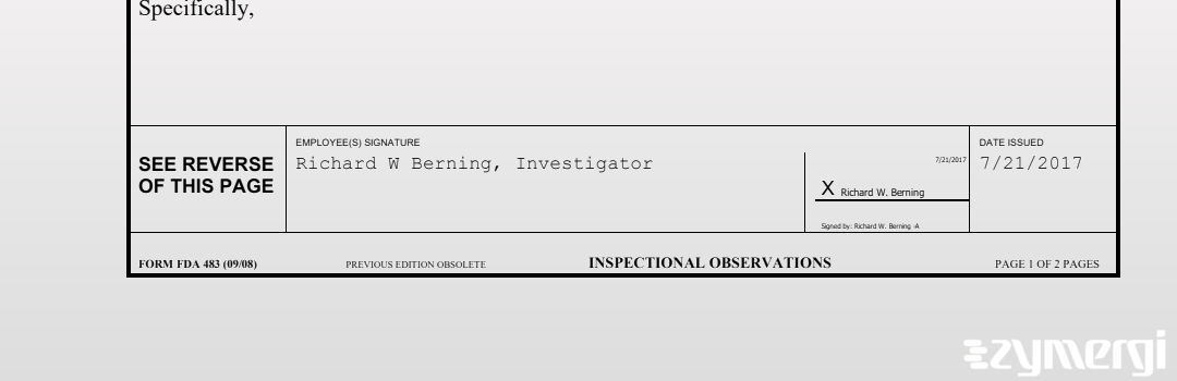 Richard W. Berning FDA Investigator 