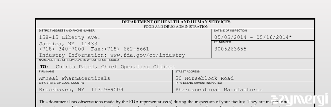 FDANews 483 Amneal Pharmaceuticals May 16 2014 top