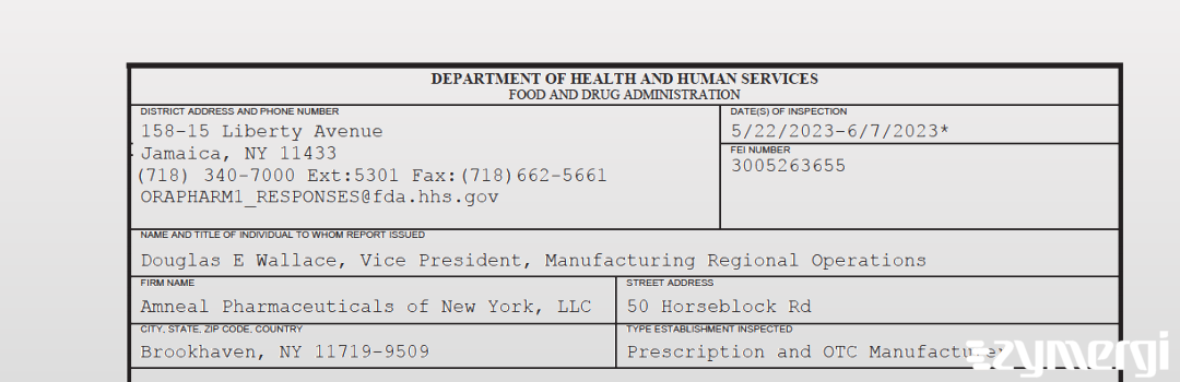 FDANews 483 Amneal Pharmaceuticals of New York, LLC Jun 7 2023 top