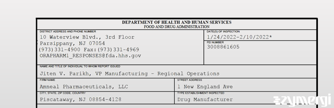 FDANews 483 Amneal Pharmaceuticals LLC Feb 10 2022 top