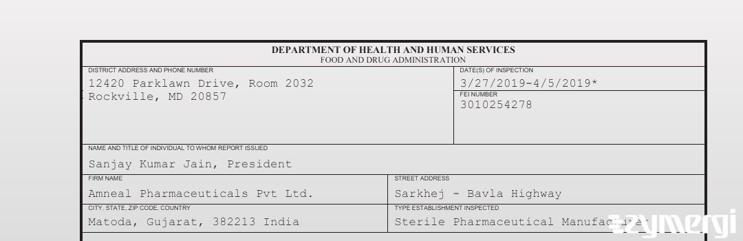 FDANews 483 Amneal Pharmaceuticals Pvt. Ltd. Apr 5 2019 top