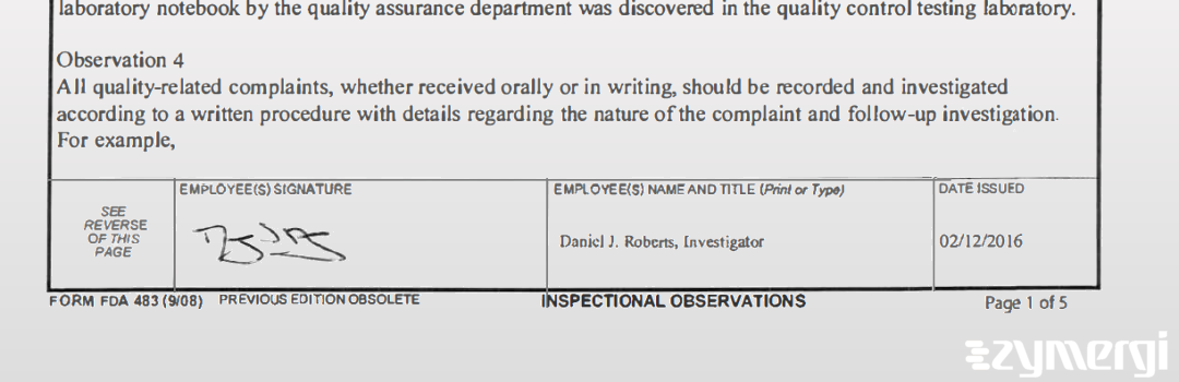 Daniel J. Roberts FDA Investigator 