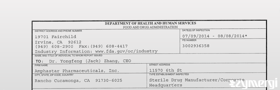 FDANews 483 Amphastar Pharmaceuticals, Inc. Aug 8 2014 top