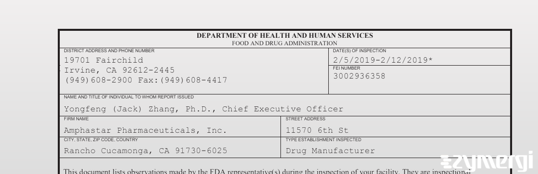 FDANews 483 Amphastar Pharmaceuticals, Inc. Feb 12 2019 top