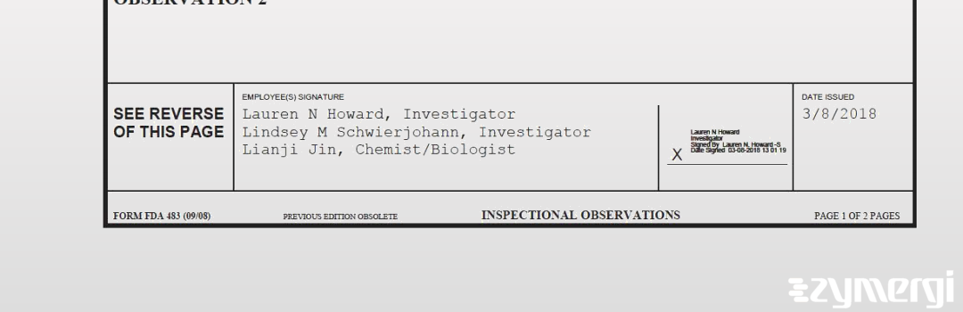 Lauren N. Howard FDA Investigator Lindsey M. Schwierjohann FDA Investigator Lianji Jin FDA Investigator 