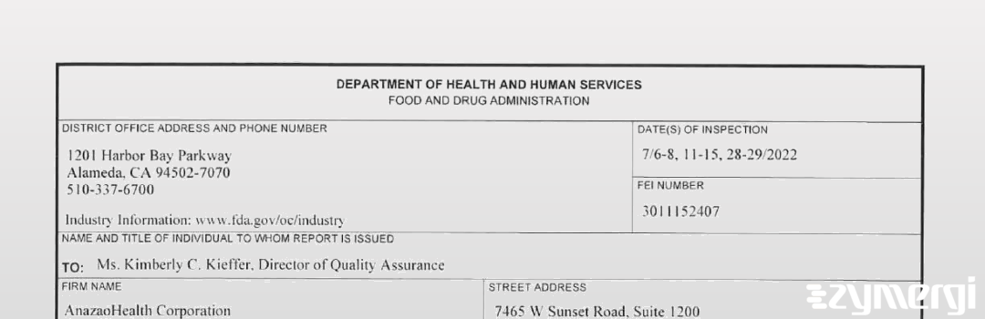 FDANews 483 AnazaoHealth Corporation Jul 29 2022 top