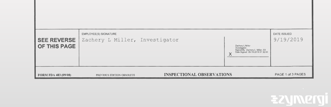 Zachery L. Miller FDA Investigator 