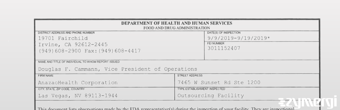 FDANews 483 AnazaoHealth Corporation Sep 19 2019 top