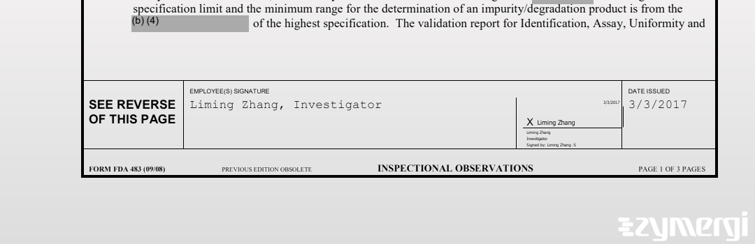 Liming Zhang FDA Investigator 