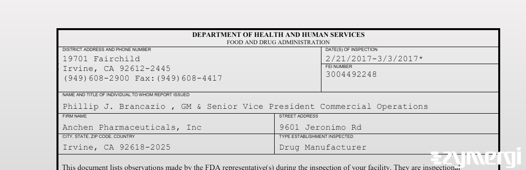 FDANews 483 Anchen Pharmaceuticals, Inc. Mar 3 2017 top