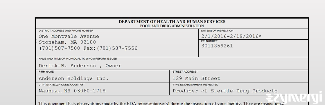 FDANews 483 Anderson Holdings Inc. Feb 19 2016 top