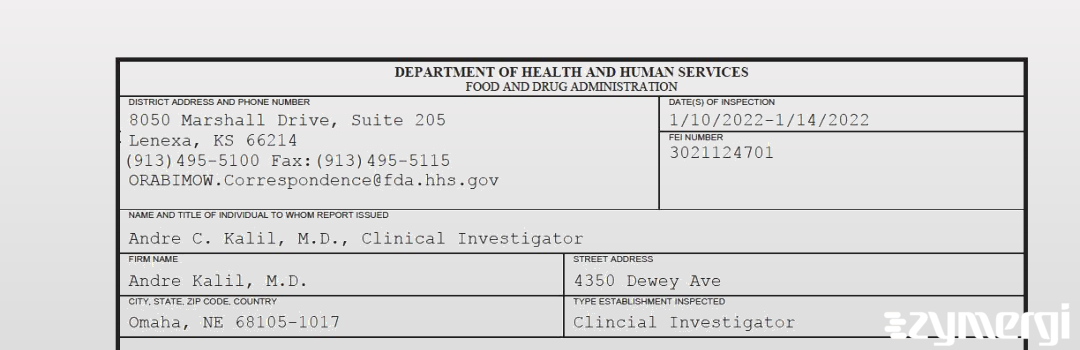 FDANews 483 Andre Kalil, M.D. Jan 14 2022 top