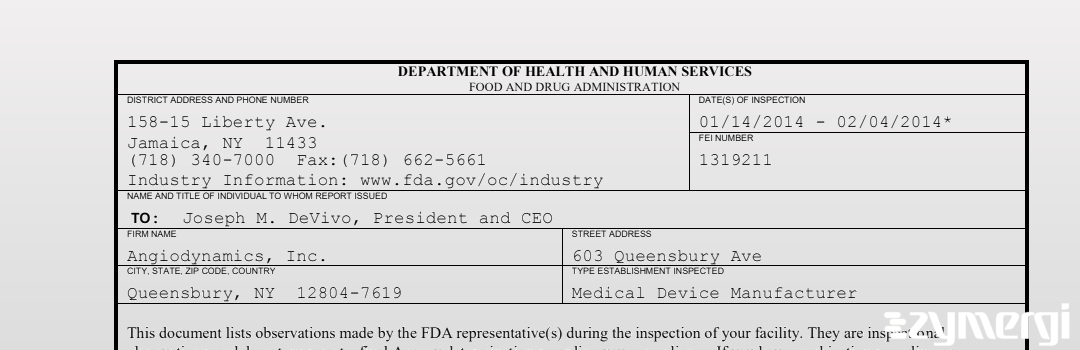 FDANews 483 Angiodynamics Inc Feb 4 2014 top