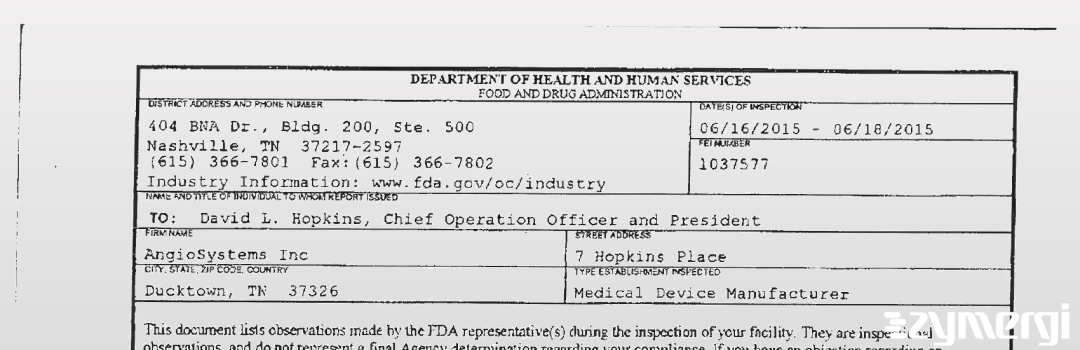 FDANews 483 AngioSystems Inc Jun 18 2015 top