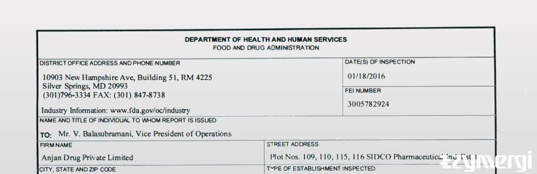 FDANews 483 Anjan Drug Private Limited Jan 22 2016 top