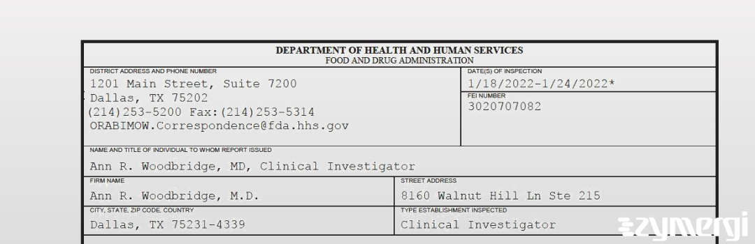 FDANews 483 Ann R. Woodbridge, M.D. Jan 24 2022 top