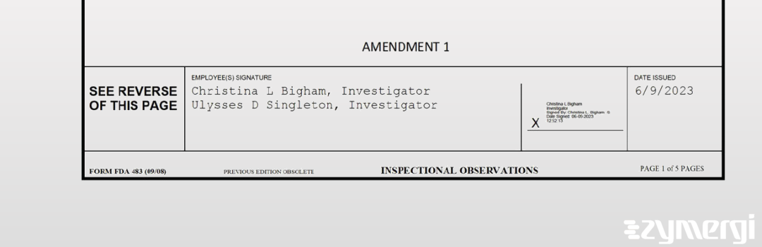 Christina L. Bigham FDA Investigator Ulysses D. Singleton FDA Investigator 