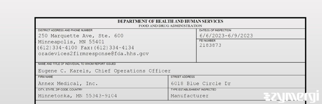 FDANews 483 Annex Medical, Inc. Jun 9 2023 top