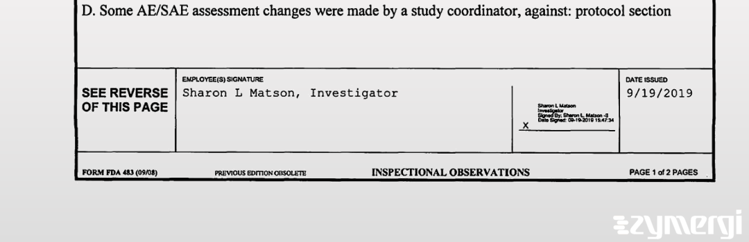 Sharon L. Matson FDA Investigator 