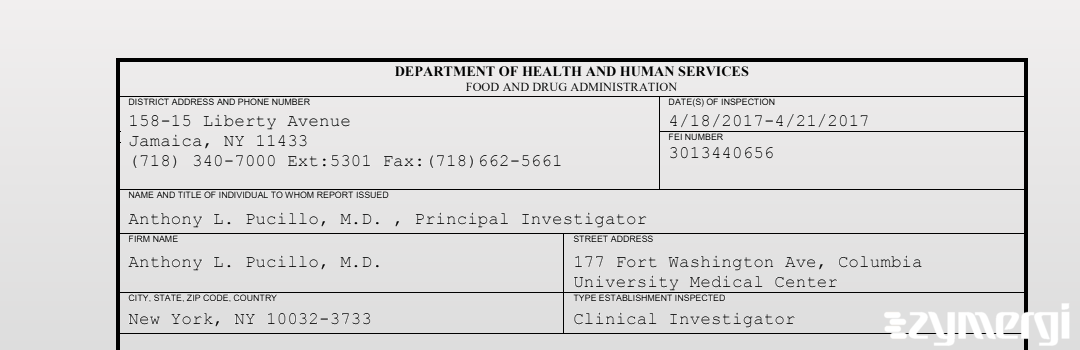 FDANews 483 Anthony L. Pucillo, M.D. Apr 21 2017 top