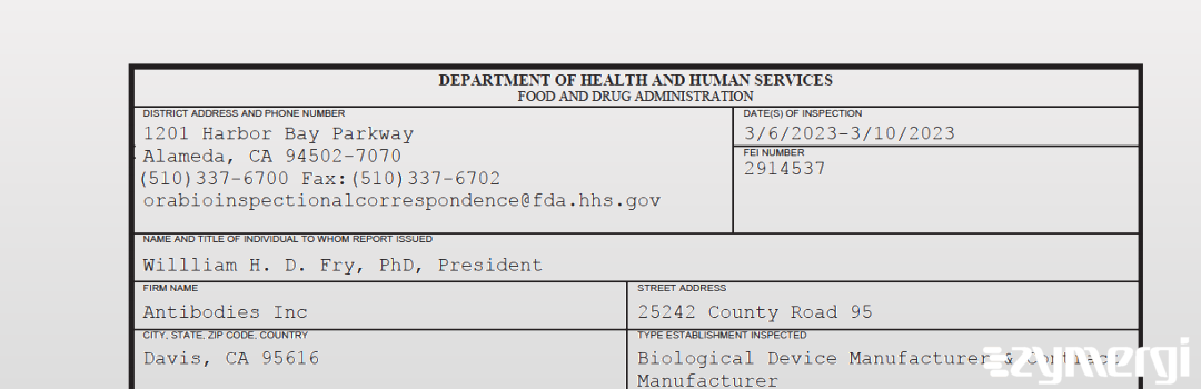 FDANews 483 Antibodies Inc Mar 10 2023 top