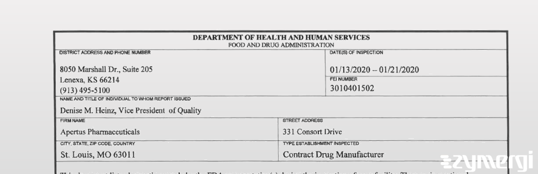 FDANews 483 Apertus Pharmaceuticals Jan 16 2020 top