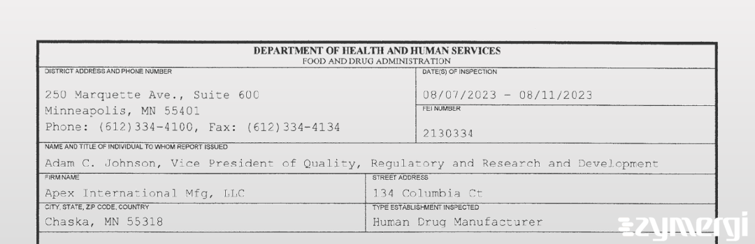 FDANews 483 Apex International Mfg, LLC Aug 11 2023 top