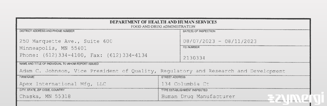 FDANews 483 Apex International Mfg, LLC Aug 11 2023 top