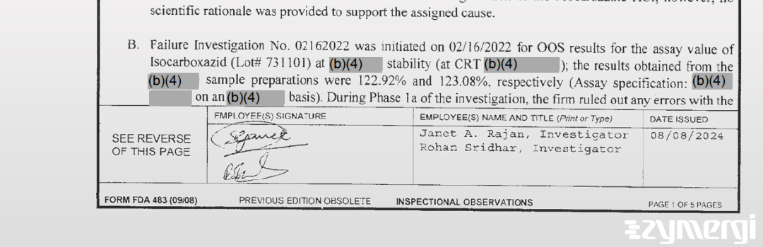 Janet A. Rajan FDA Investigator Rohan P. Sridhar FDA Investigator 