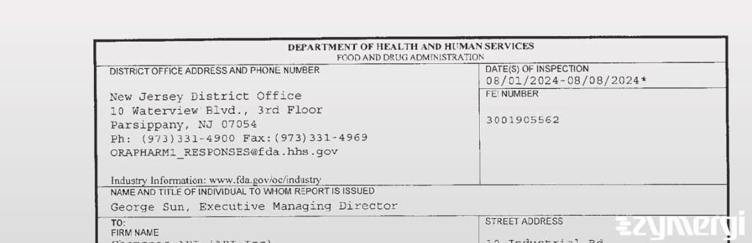 FDANews 483 API, Inc. Aug 8 2024 top