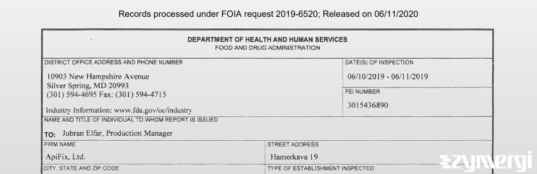 FDANews 483 ApiFix, Ltd. Jun 11 2019 top