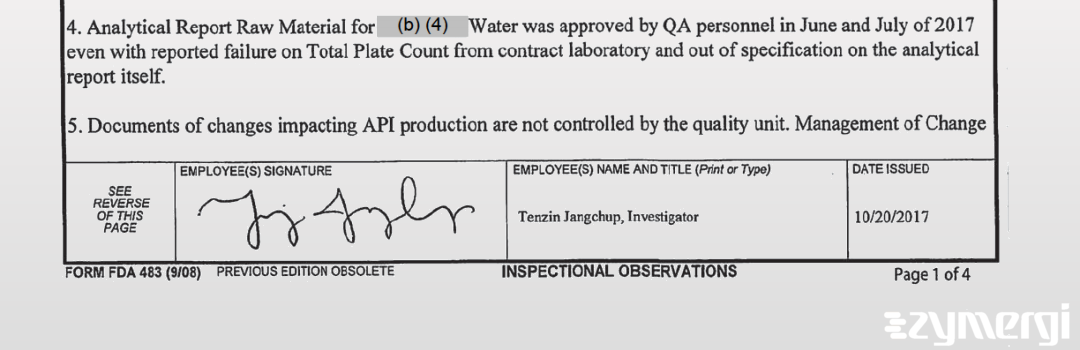 Tenzin Jangchup FDA Investigator