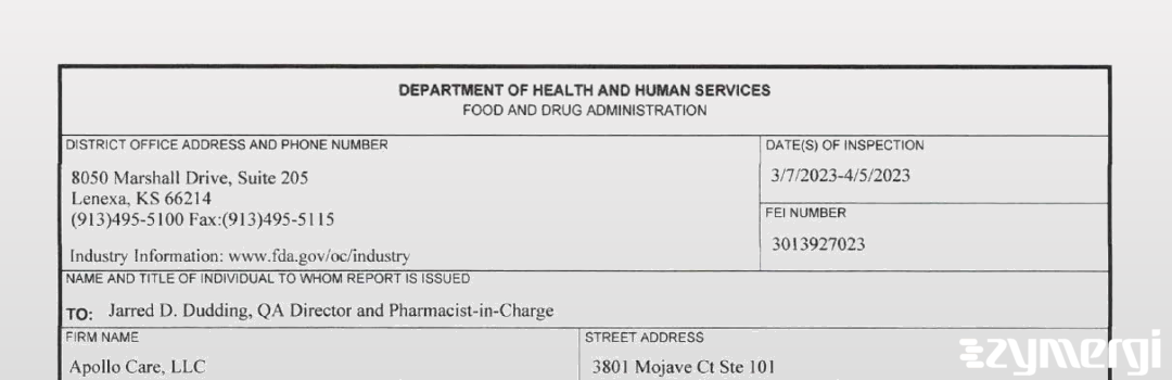 FDANews 483 Apollo Care, LLC Apr 5 2023 top