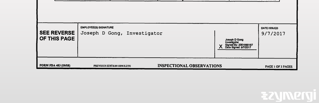 Joseph D. Gong FDA Investigator 