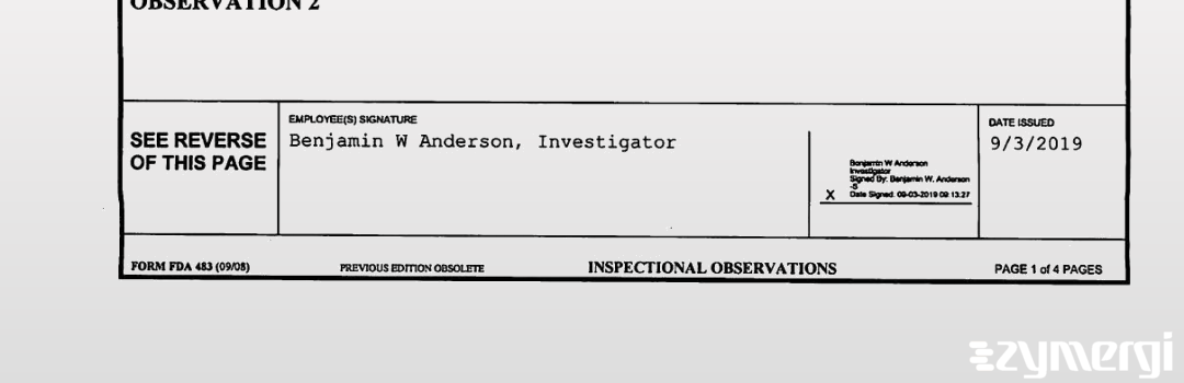 Benjamin W. Anderson FDA Investigator 